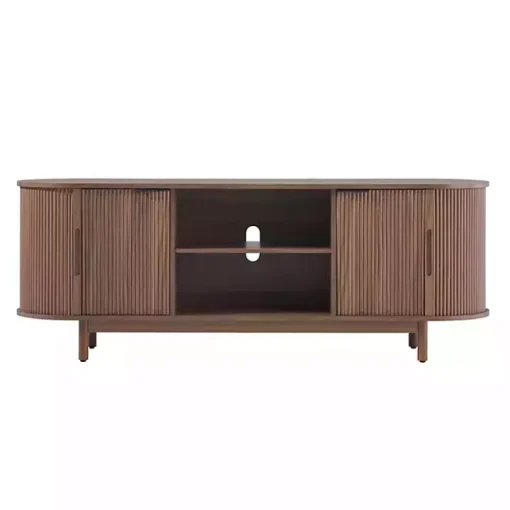 Mocha Brown Wood Reeded Oval TV Stand