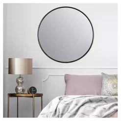 Modern Black Metal Round Wall Mirror