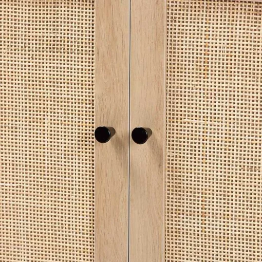 Modern Natural Wood Rattan Cabinet