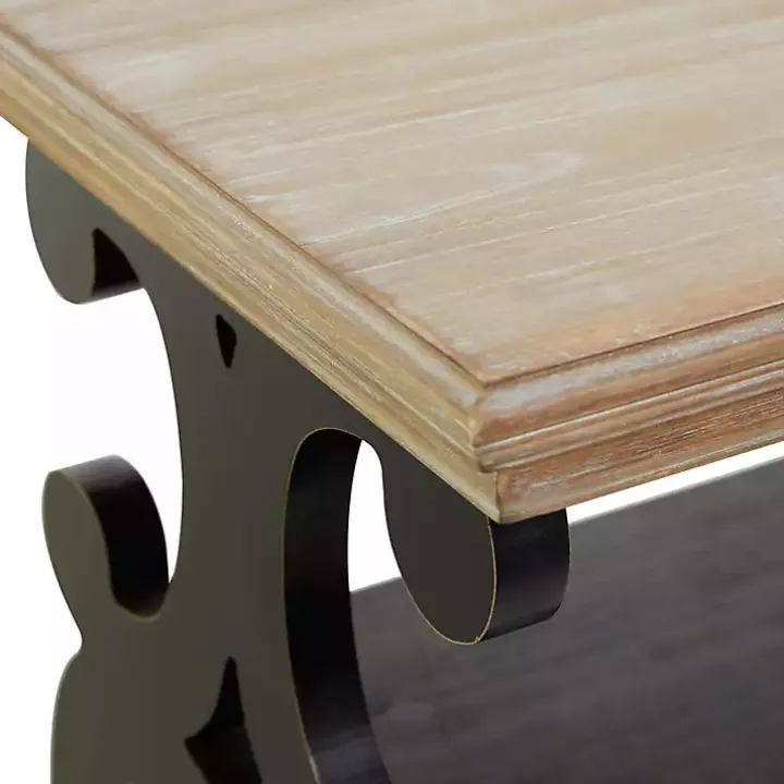 Natural and Black Wood 3-Tier Console Table