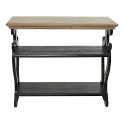 Natural and Black Wood 3-Tier Console Table