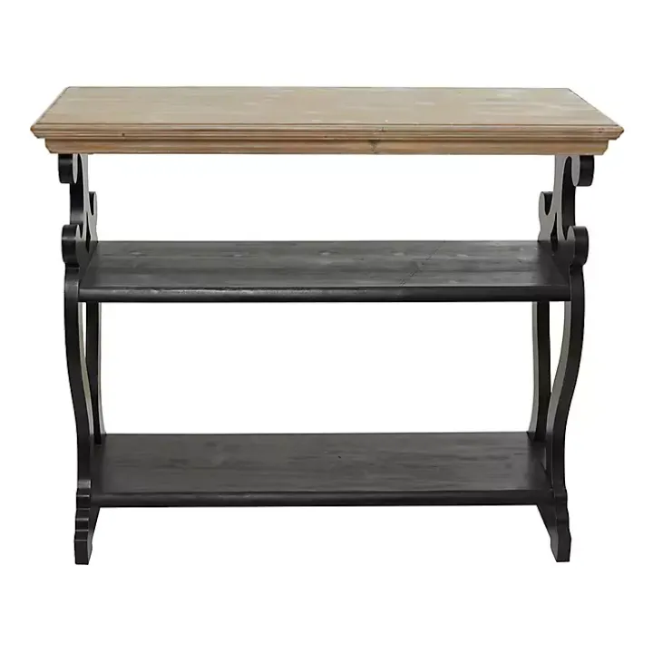 Natural and Black Wood 3-Tier Console Table