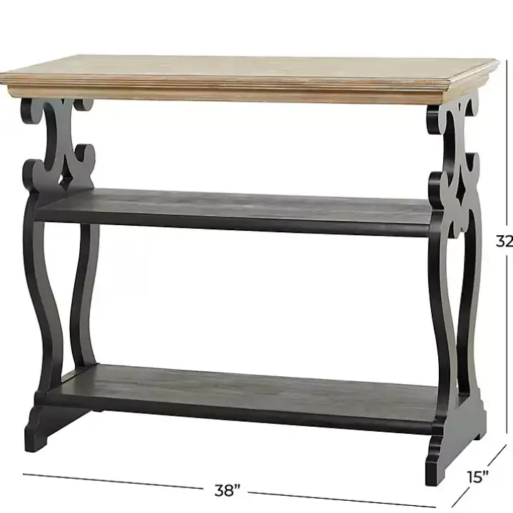 Natural and Black Wood 3-Tier Console Table