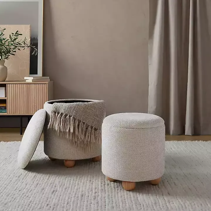 Natural Bacci Nesting Ottomans, Set of 2