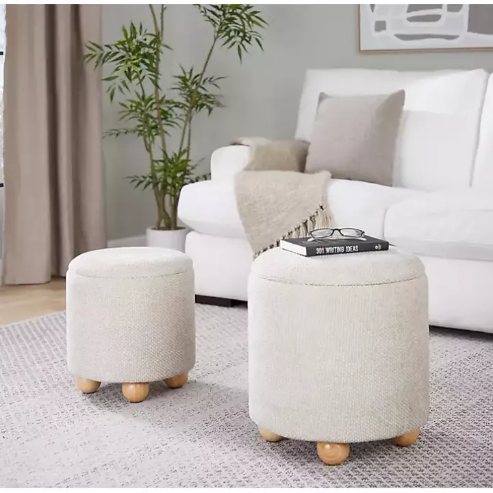 Natural Bacci Nesting Ottomans, Set of 2