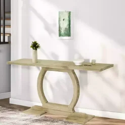 Natural Barnwood Circular Pedestal Console Table