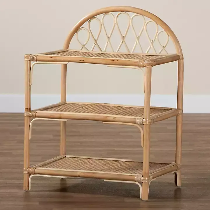 Natural Curled Rattan 3-Tiered Bookcase