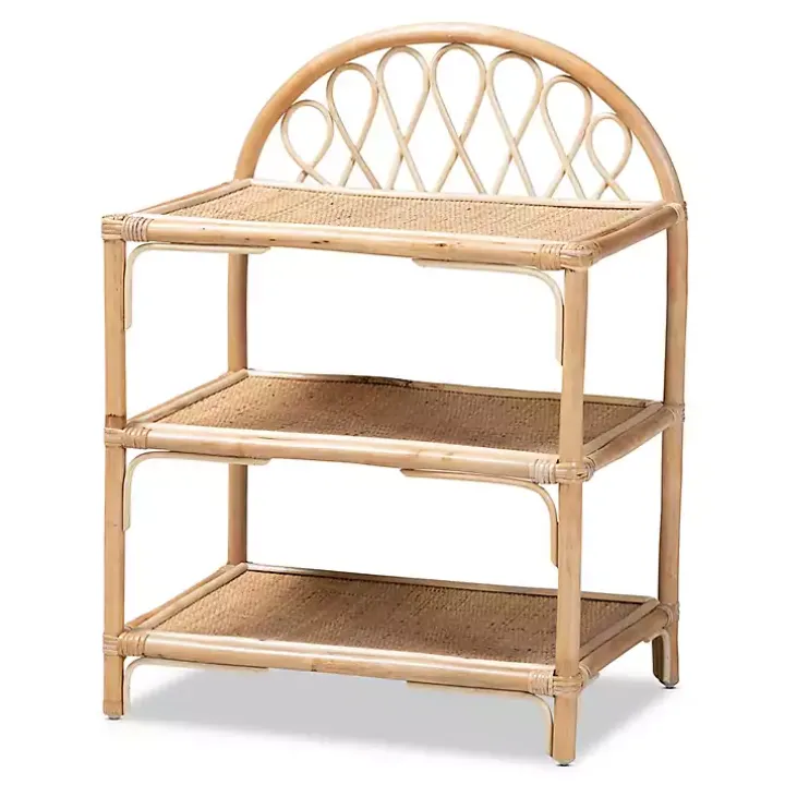 Natural Curled Rattan 3-Tiered Bookcase