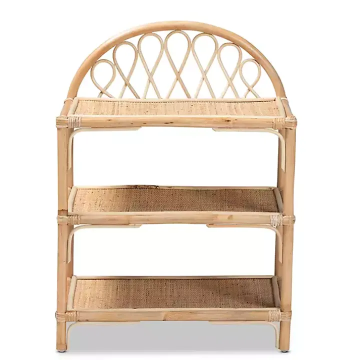 Natural Curled Rattan 3-Tiered Bookcase
