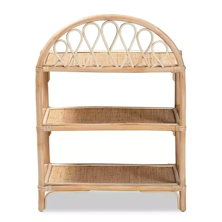 Natural Curled Rattan 3-Tiered Bookcase