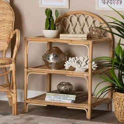 Natural Curled Rattan 3-Tiered Bookcase