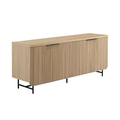 Natural Fluted Wood 4-Door Scandinavian Cabinet