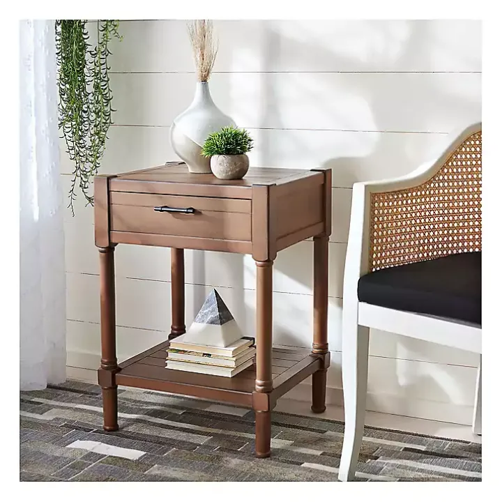 Natural Geometric Industrial Pull Accent Table