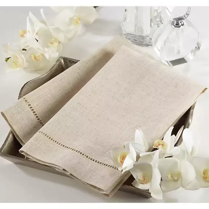 Natural Hemstitch Guest Towels, Set of 4