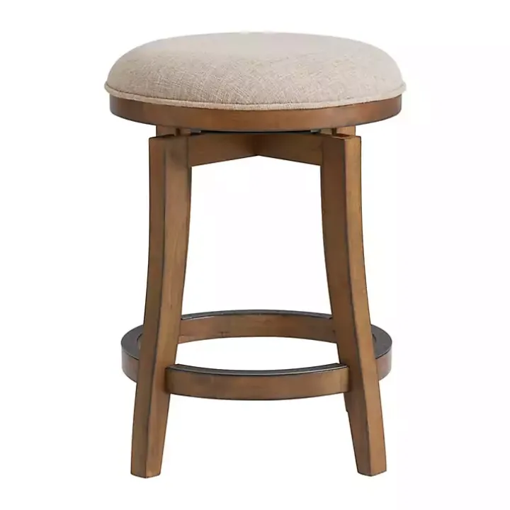 Natural Linen Barrel Base Swivel Counter Stool