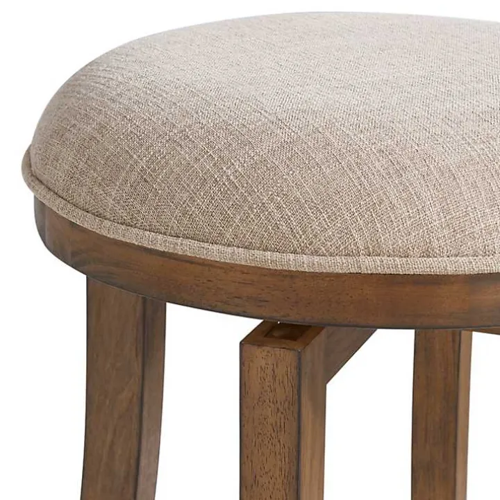 Natural Linen Barrel Base Swivel Counter Stool