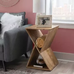 Natural Mango Wood Hourglass Accent Table