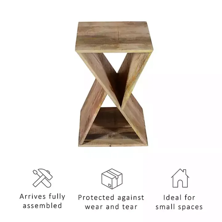 Natural Mango Wood Hourglass Accent Table