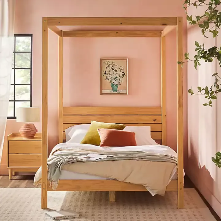 Natural Pine Canopy Full Bed