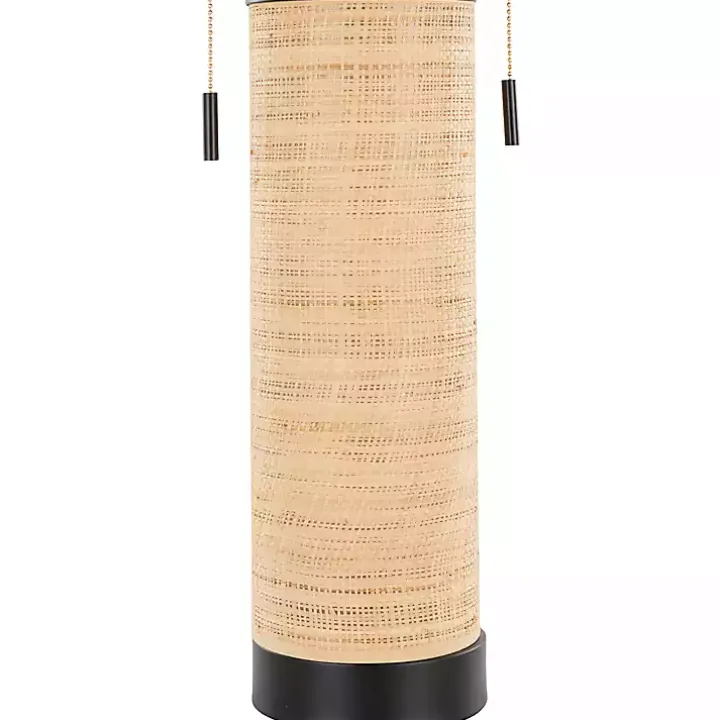 Natural Rattan and Black Metal Table Lamp