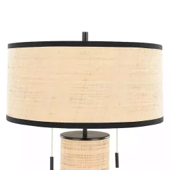 Natural Rattan and Black Metal Table Lamp