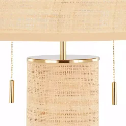 Natural Rattan and Gold Metal Table Lamp