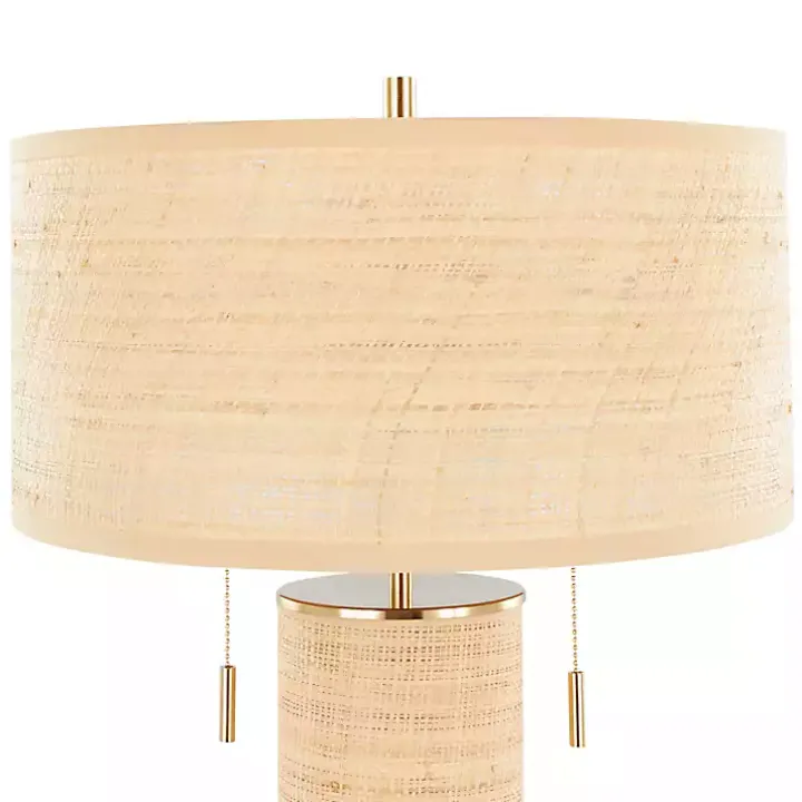 Natural Rattan and Gold Metal Table Lamp