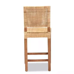 Natural Rattan and Wood Counter Stool