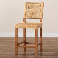 Natural Rattan and Wood Counter Stool