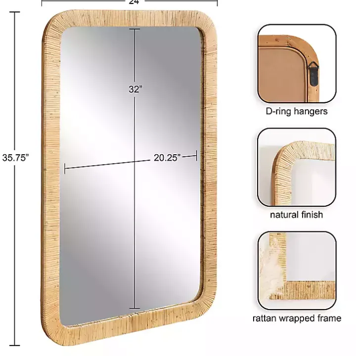 Natural Rattan Rounded Rectangle Wall Mirror