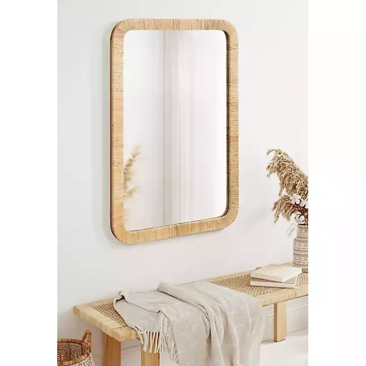 Natural Rattan Rounded Rectangle Wall Mirror