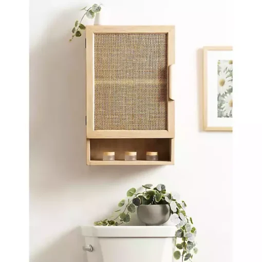 Natural Rattan Wall Cabinet with Shelf