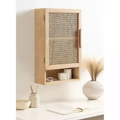 Natural Rattan Wall Cabinet with Shelf