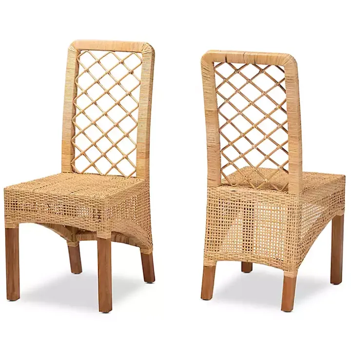 Natural Rattan Woven Back Dining Chairs, Set of 2