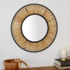 Natural Round Slatted Frame Wall Mirror