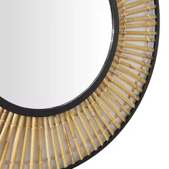 Natural Round Slatted Frame Wall Mirror