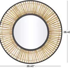 Natural Round Slatted Frame Wall Mirror