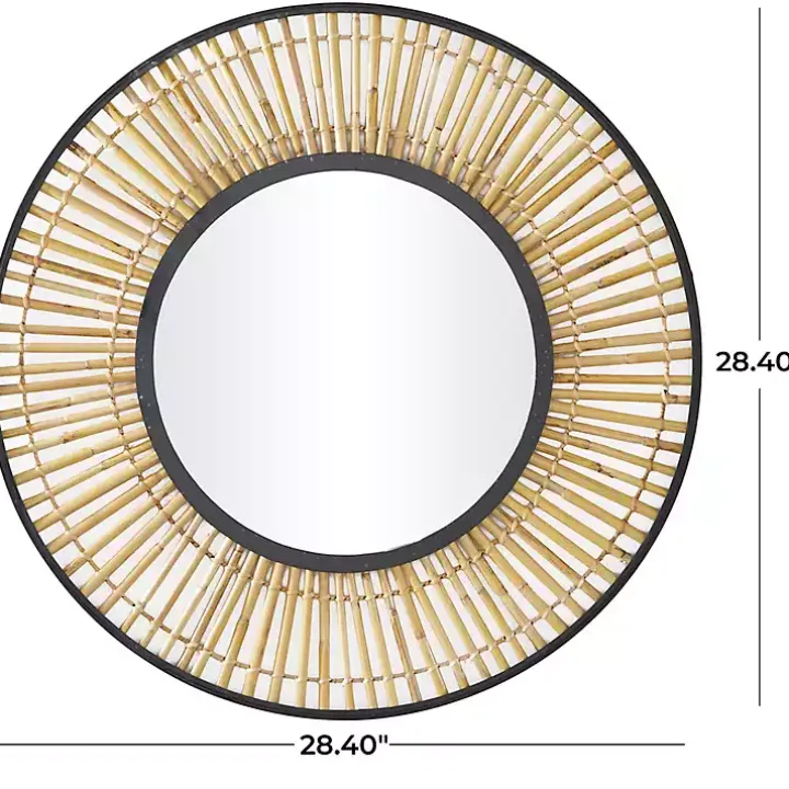 Natural Round Slatted Frame Wall Mirror