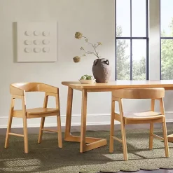 Natural Rounded Modern Dining Chairs, Set of 2