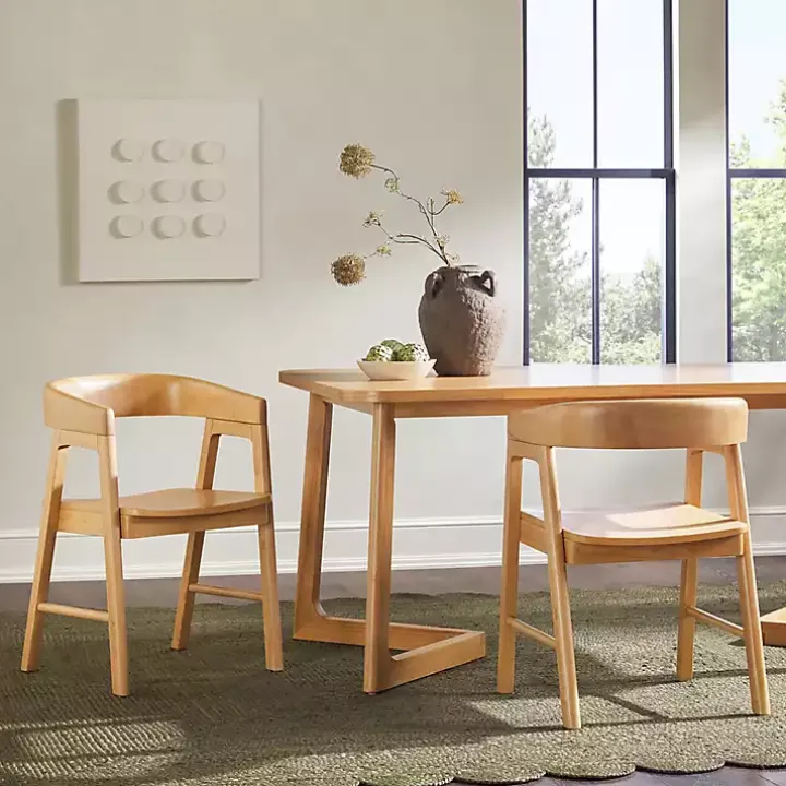 Natural Rounded Modern Dining Chairs, Set of 2