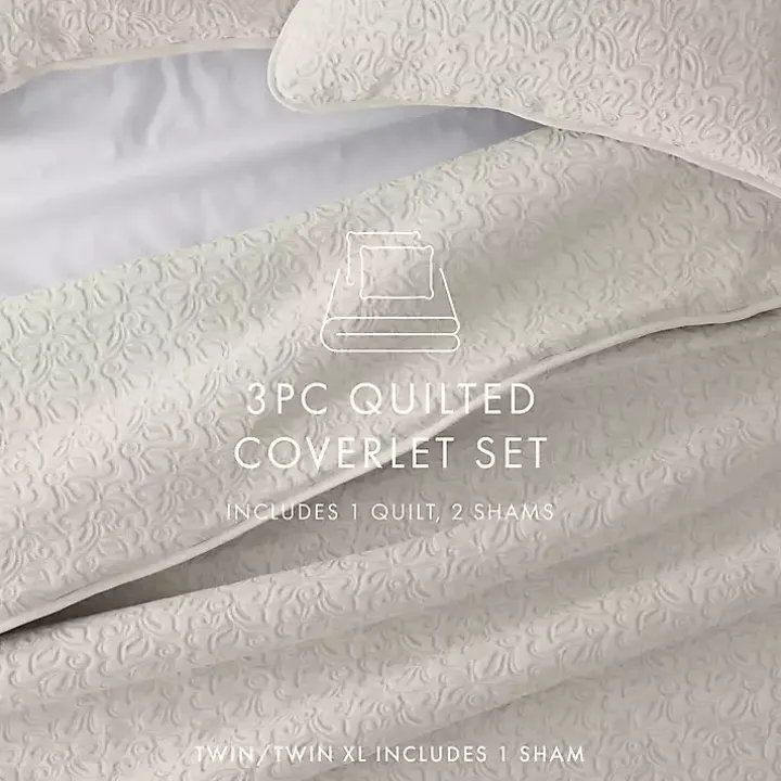 Natural Stitched Floral 2-pc. Twin Quilt Set
