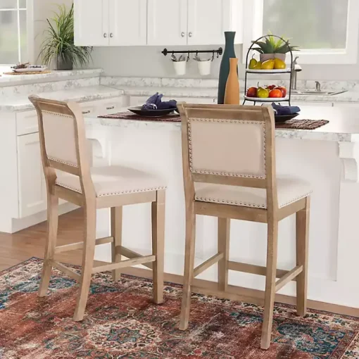 Natural Upholstered Wood Frame Counter Stool