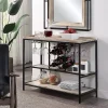 Natural Wood & Black Metal Wine Rack Console Table