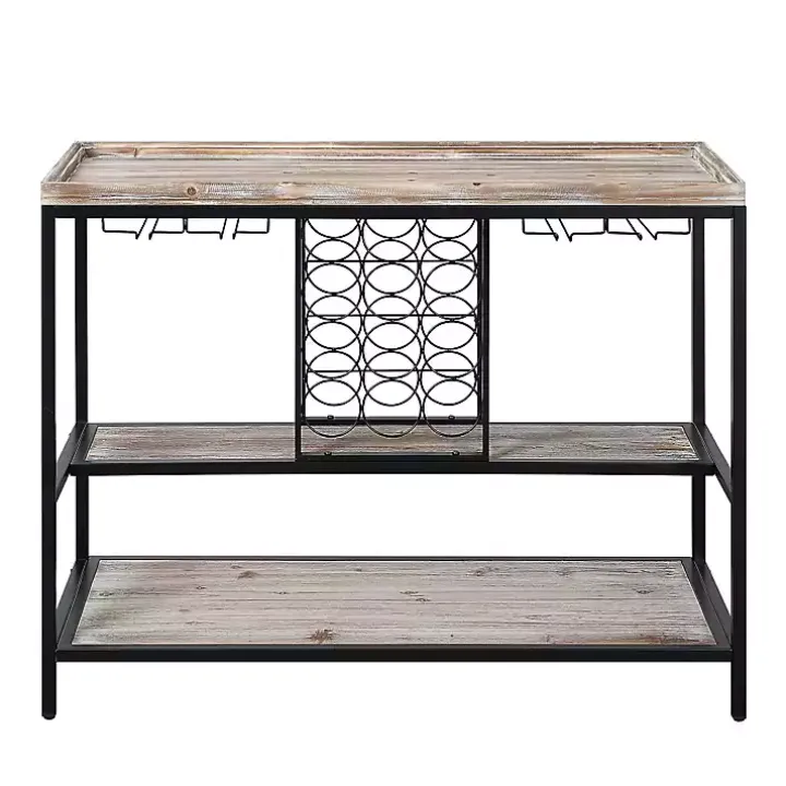 Natural Wood & Black Metal Wine Rack Console Table