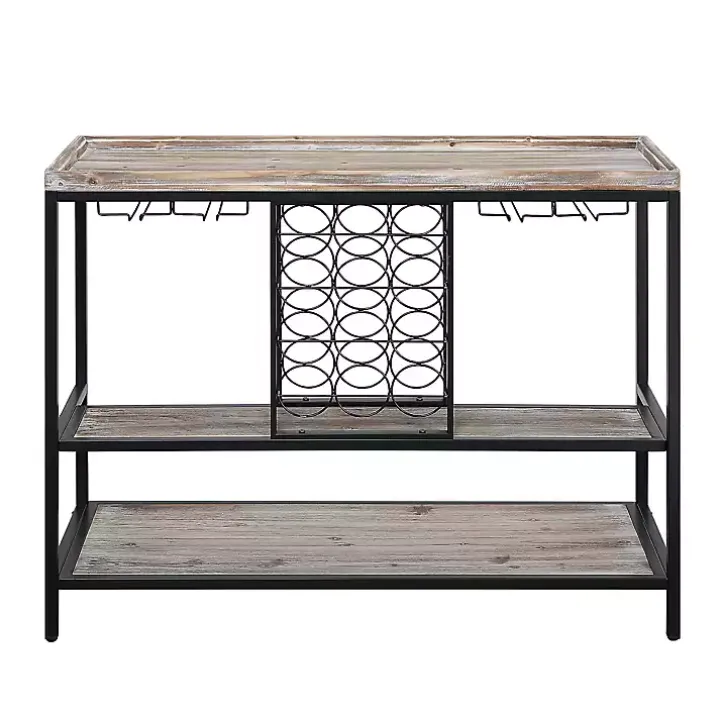 Natural Wood & Black Metal Wine Rack Console Table