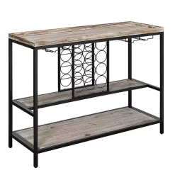 Natural Wood & Black Metal Wine Rack Console Table