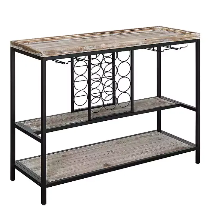Natural Wood & Black Metal Wine Rack Console Table