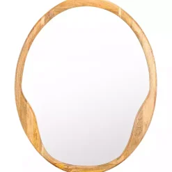 Natural Wood Abstract Oval Wall Mirror