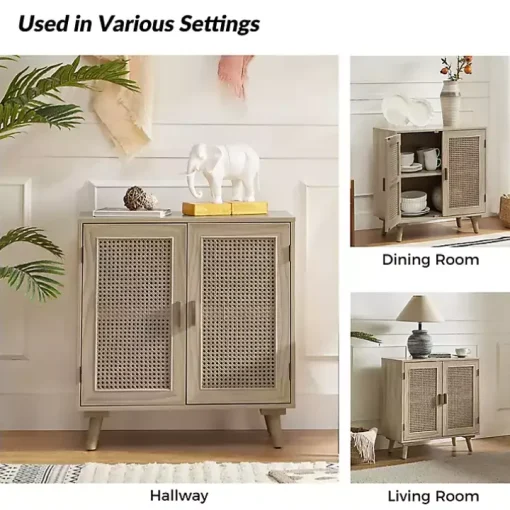 Natural Wood and Rattan Carpinteria Cabinet