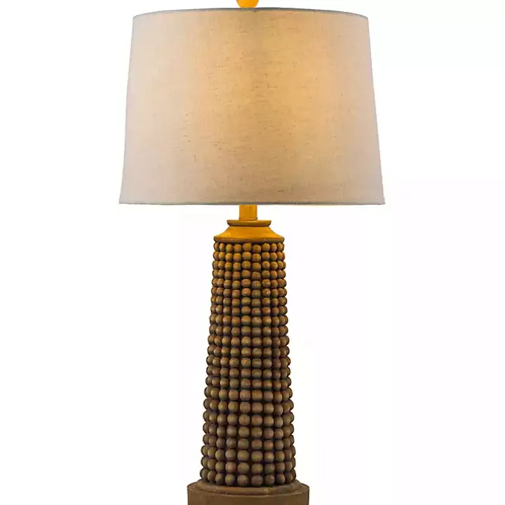 Natural Wood Beaded Base Table Lamp